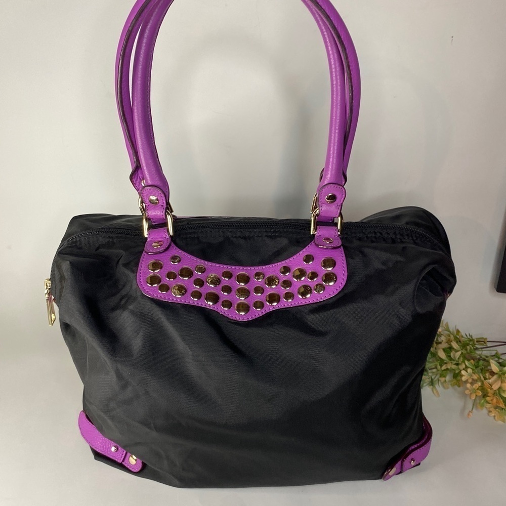 REBECCA MINKOFF Black Purple Travel Nylon tote shoulder bag
